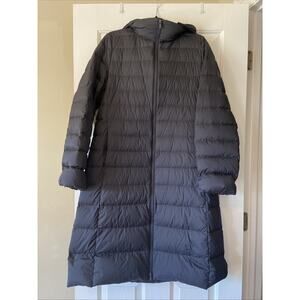 Uniqlo Charcoal Long Hooded Ultra Light Down Packable Puffer Jacket Coat Large